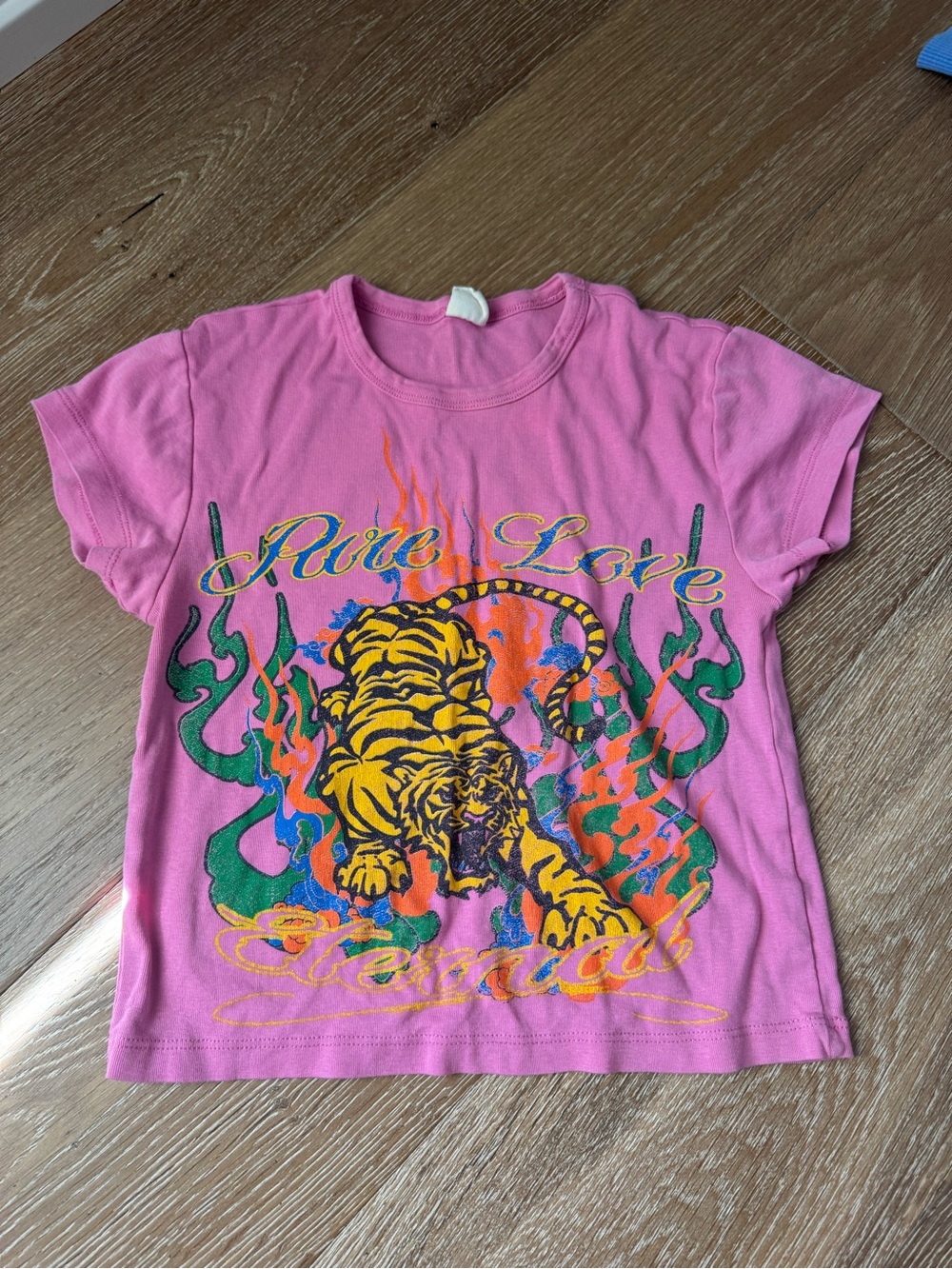 Urban Outfitters Pink Tee with Yellow Tiger Graphic